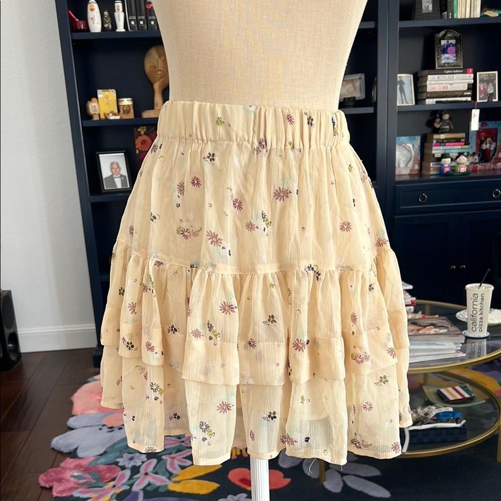 Free People Floral Ruffled Butter Yellow Skirt size XS